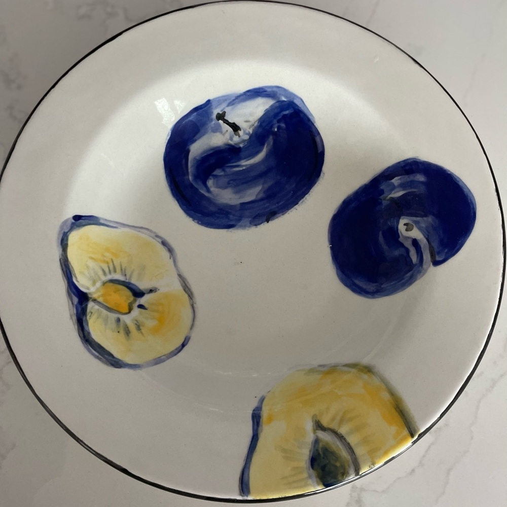 Signed Studio Pottery Plate | Hand Painted Ceramic “Plum” Dish Janny 2000